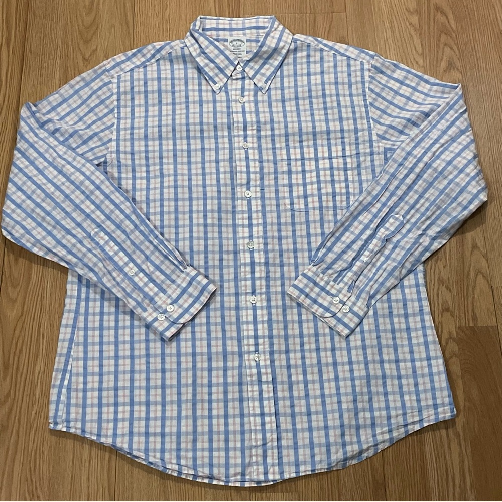 Brooks Brothers Mens Large Long Sleeve Button Down Shirt Regent White Plaid